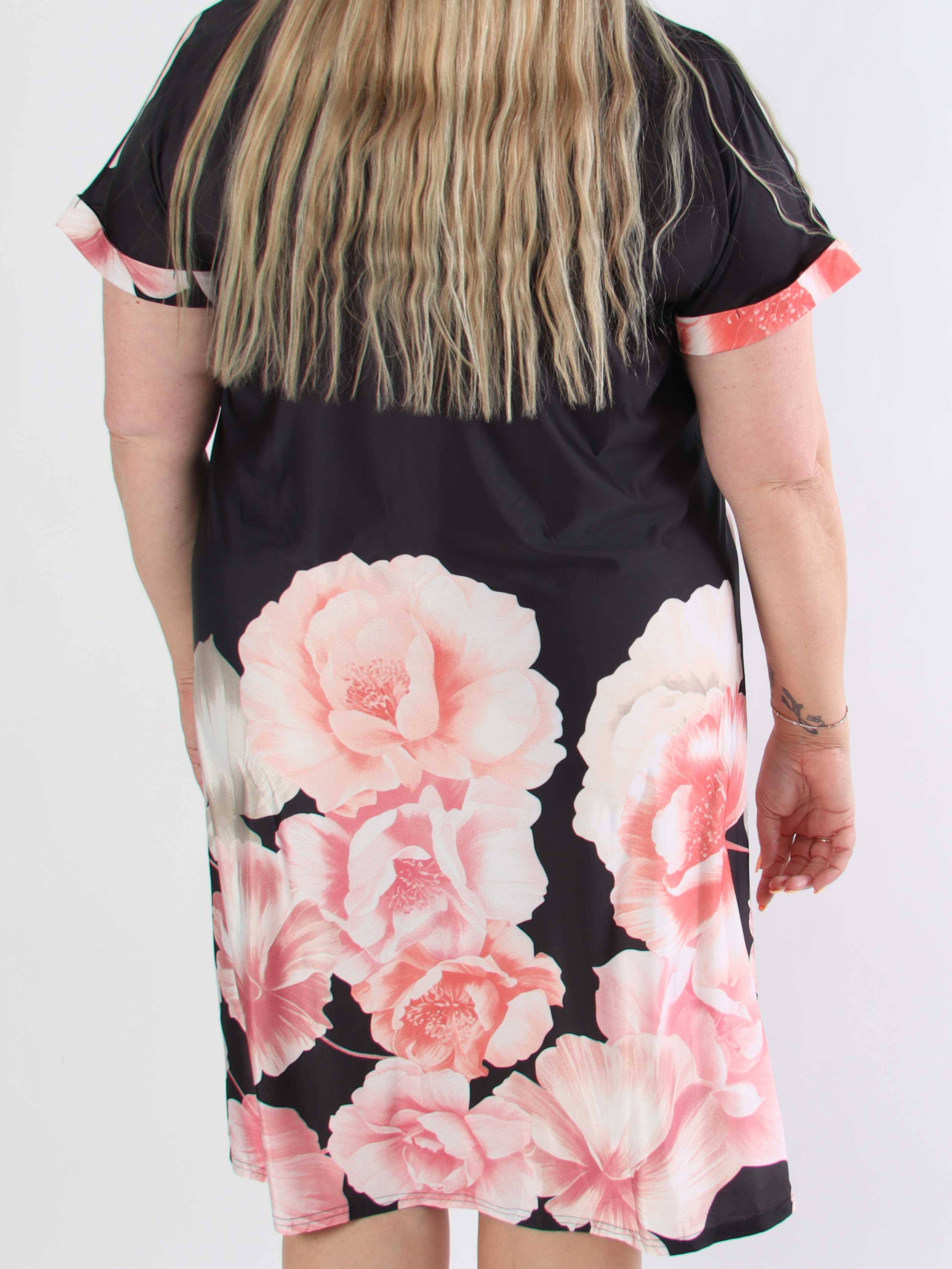Evie Peony - Plus size tunikaklänning i elastiskt tyg med blomstermönster